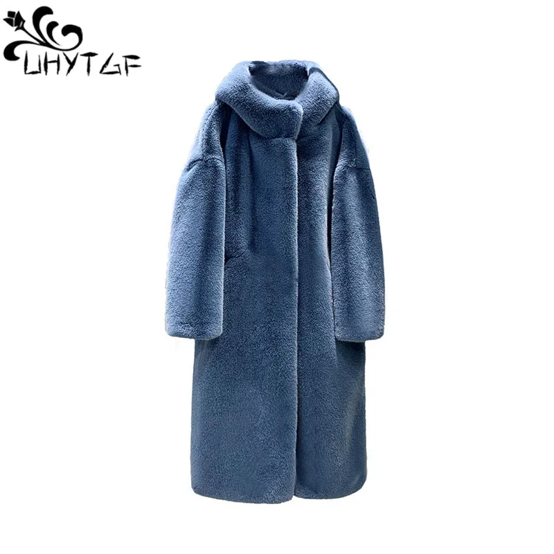 Giacca di pelliccia di visone di lusso Casual femminile spessa calda lunga con cappuccio peluche Outewear moda donna sciolto autunno inverno cappotti di pelliccia sintetica 2857