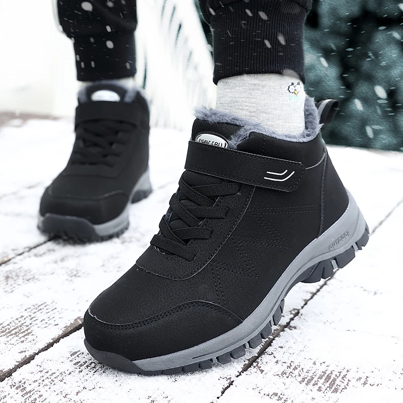 Winter Men Boots Microfiber Leather Snow Boots Man Plush Warm Causal Shoe Waterproof Men Boots Male Sneakers Spring Ankle Boots