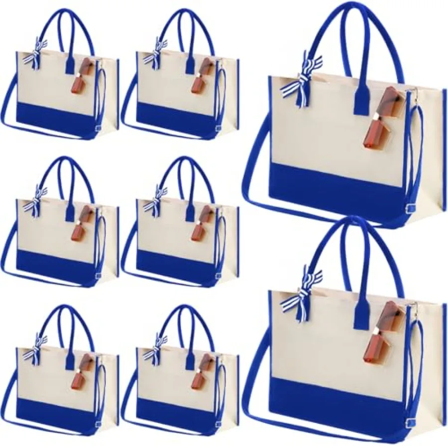 

Aoriher 8 PCS Canvas Tote Bag with Shoulder Strap Zipper Opening Grocery Tote for Women Birthday Bridesmaid Gift Bag