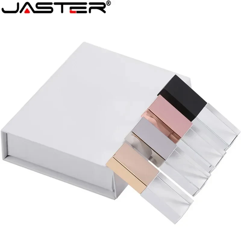 

JASTER Crystal USB 2.0 Flash Drive 128GB Creative Wedding Gifts Pen Drive 64GB 100% Real Capacity Pendrive with Paper Box 32GB