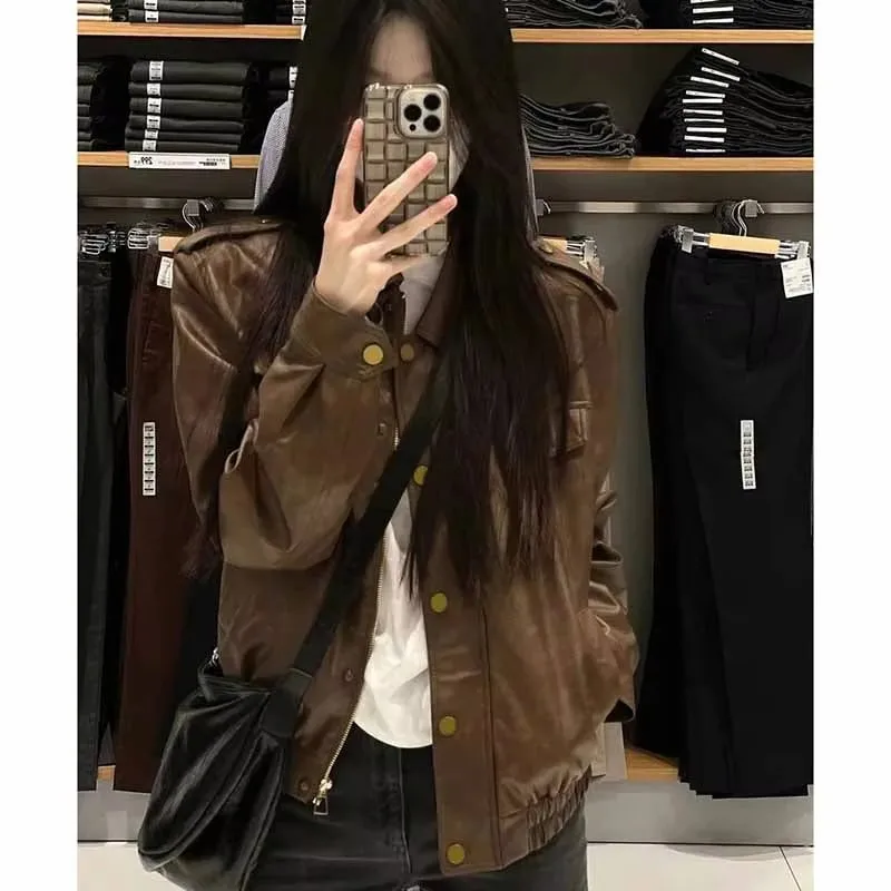 Spring Autumn New Female Fashion Slim Leather Jacket High Grade Black Faux LeatherCoat Women Short Versatile PU Leather Jackets