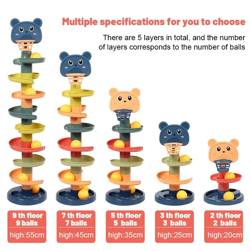 Montessori Baby Toys Rolling Ball Pile Tower Finger Skill Training Educational Games Rotating Stacking Track Infants Development