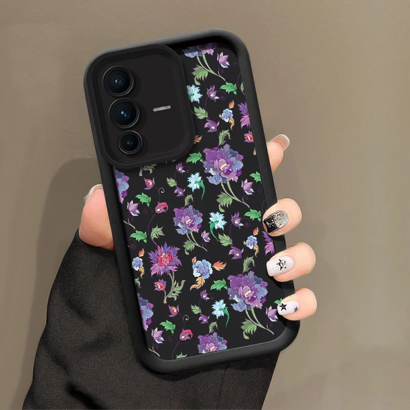 Soft Matte Phone Case For Vivo V70 FE V60 Lite V50 V40 Pro V30 SE V30E V29E V27 Luxury Floral Print Shockproof Silicone Cover view 4