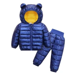 Kids Jackets+Pants Sets 2pcs Winter Autumn Boys Hooded Coat Warm Pants Girls Jacket Toddler Infant Clothes Suit Children Costume