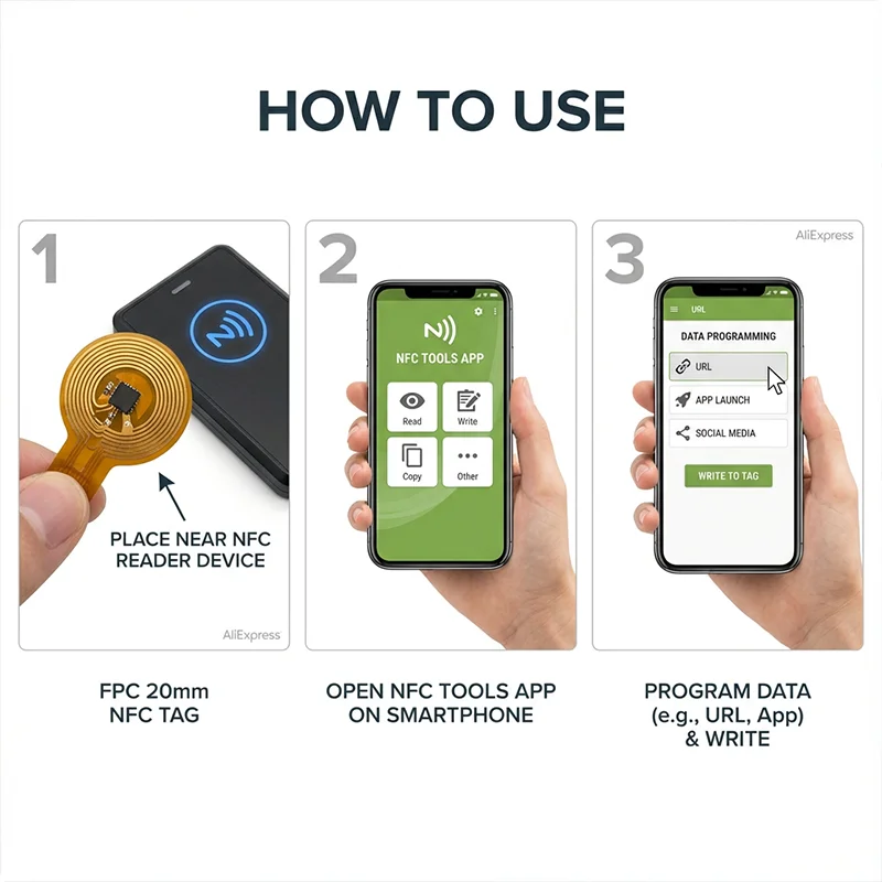 20mm Mini NFC Tag Sticker 13.56MHz Ntag213 FPC Label 144Bytes Programmable Chip Anti-metal 13.56mhz RFID Access Control System