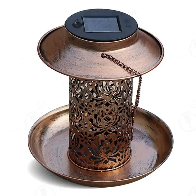 Factory Solar Wrought Iron Hollow Bird Feeder Outdoor Garden Garden Animal Decoration Pendant Hanging