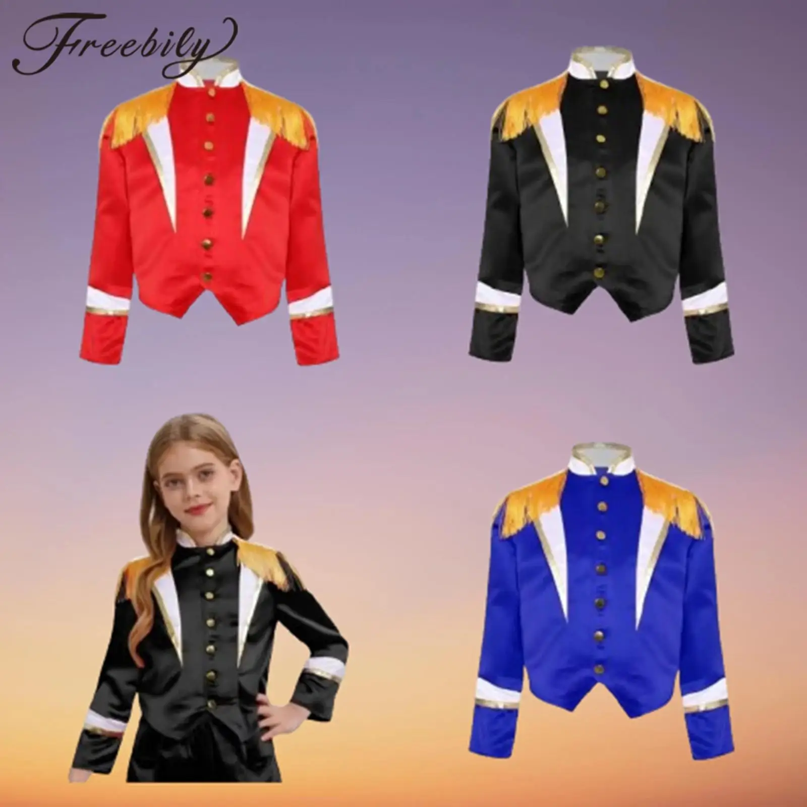 

Children Drum Trumpet Cosplay Coats Kids Boys Girls Outerwear Showman Major Marching Band Uniform Tops Stage Performance Costume