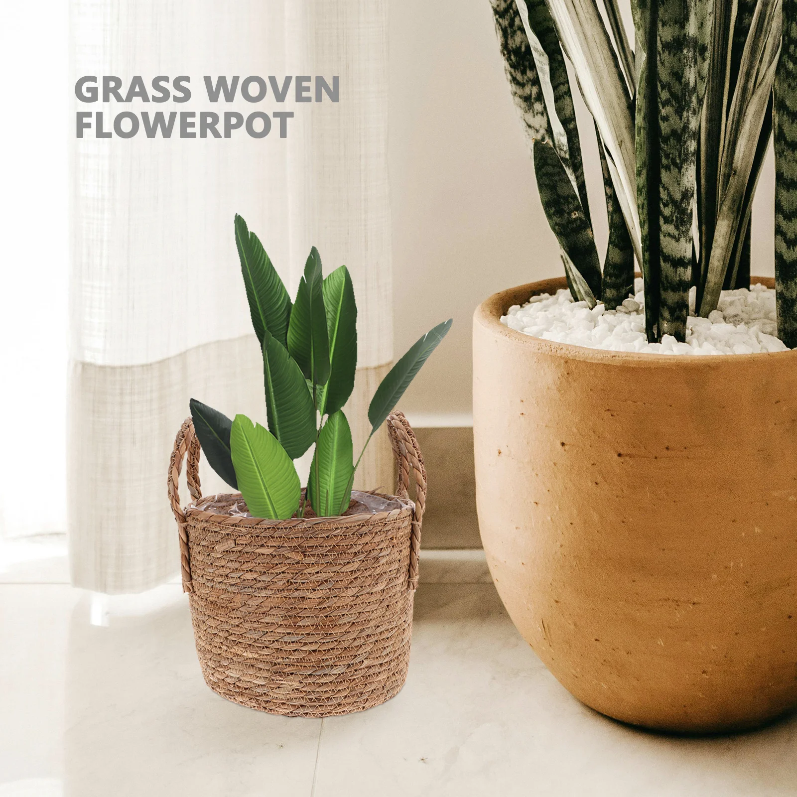 

1Pcs Seaweed Straw Flowerpot Retro Storage Basket Planter Bucket Multipurpose Holder for Makeup Utensils Floral Home Decor