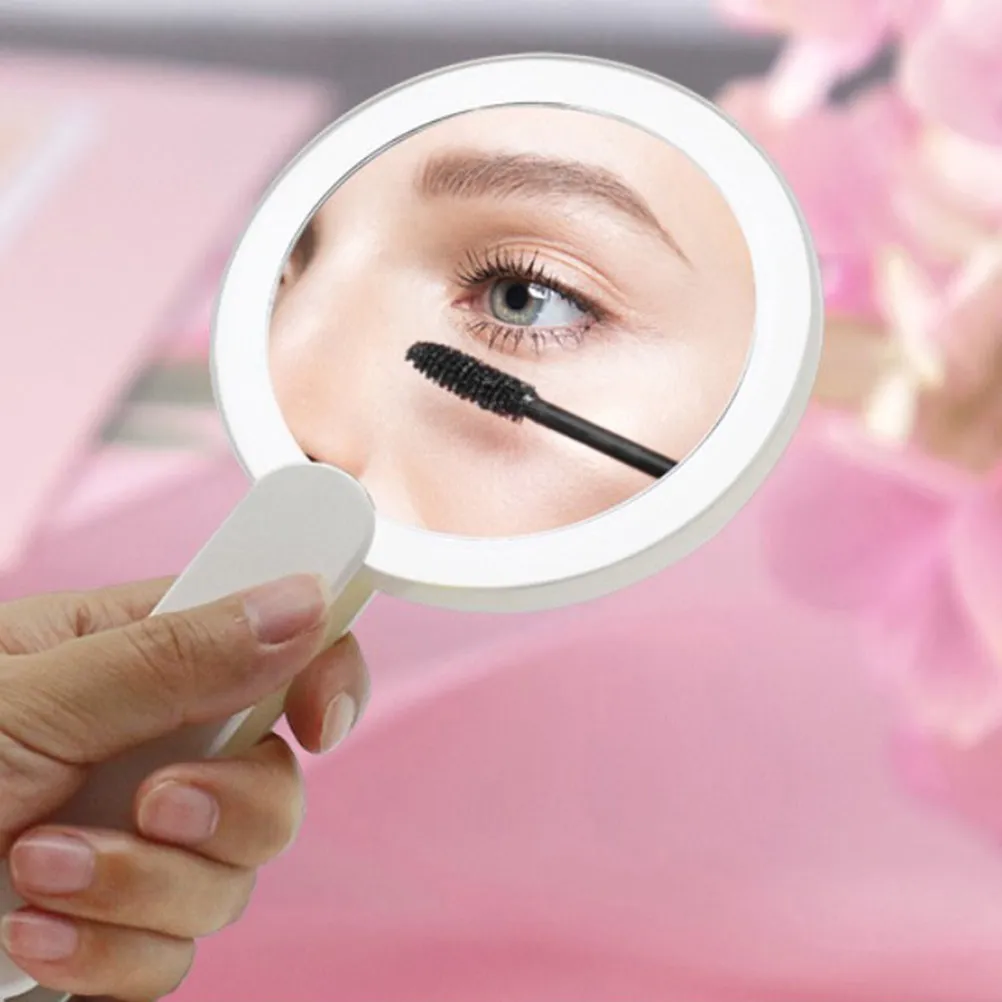 

1 шт. портативное ручное зеркало для макияжа с LED-подсветкой, круглое, мини, из ABS-пластика, серебристое, легкое, дорожное зеркало, портативный аксессуар для макияжа с LED-подсветкой