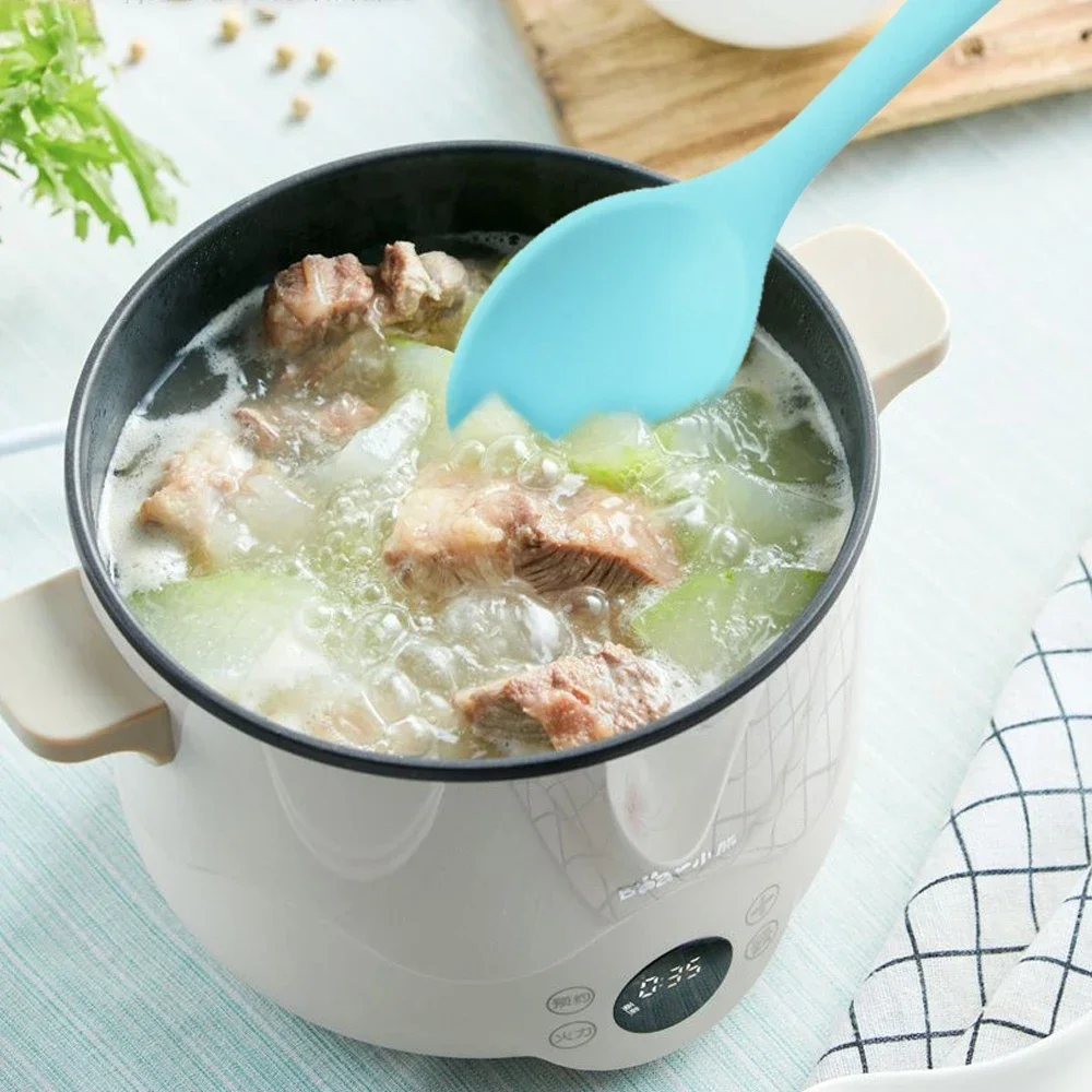 

Пищевая силиконовая кухонная утварь, аксессуары, однотонная 4-цветная ложка для супа с длинной ручкой для детей, столовые приборы