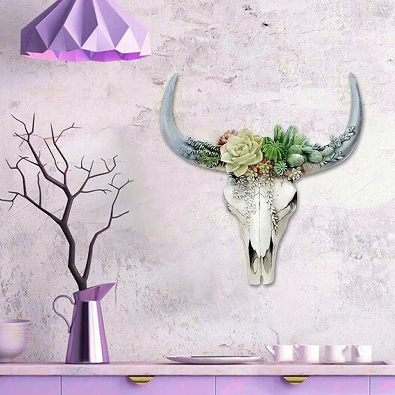 Resin Longhorn Cow Skull Head Wall Hanging Decor Flower Cow Skull Wall Decor Nursery Decor Resin Ornament With Hanging