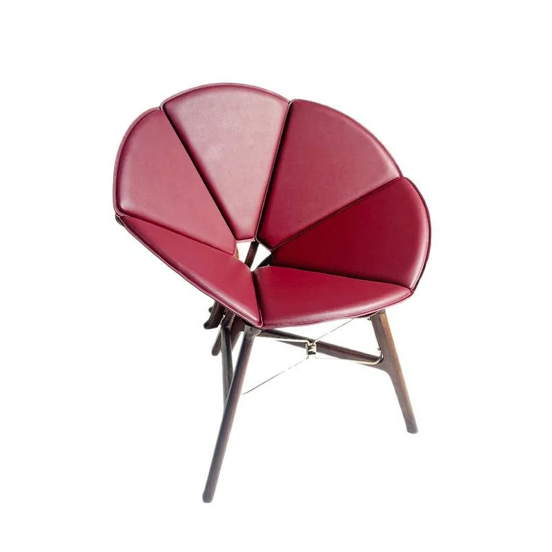 

Trumpet shape folding saddle microfiber leather hotel leisure petal solid wood single chair