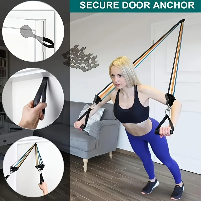 11pcs TPE Resistance Band Set Fitness Band Pull Rope Elastic Training Band With Door Anchor Handles Carry Bag Legs Ankle Straps