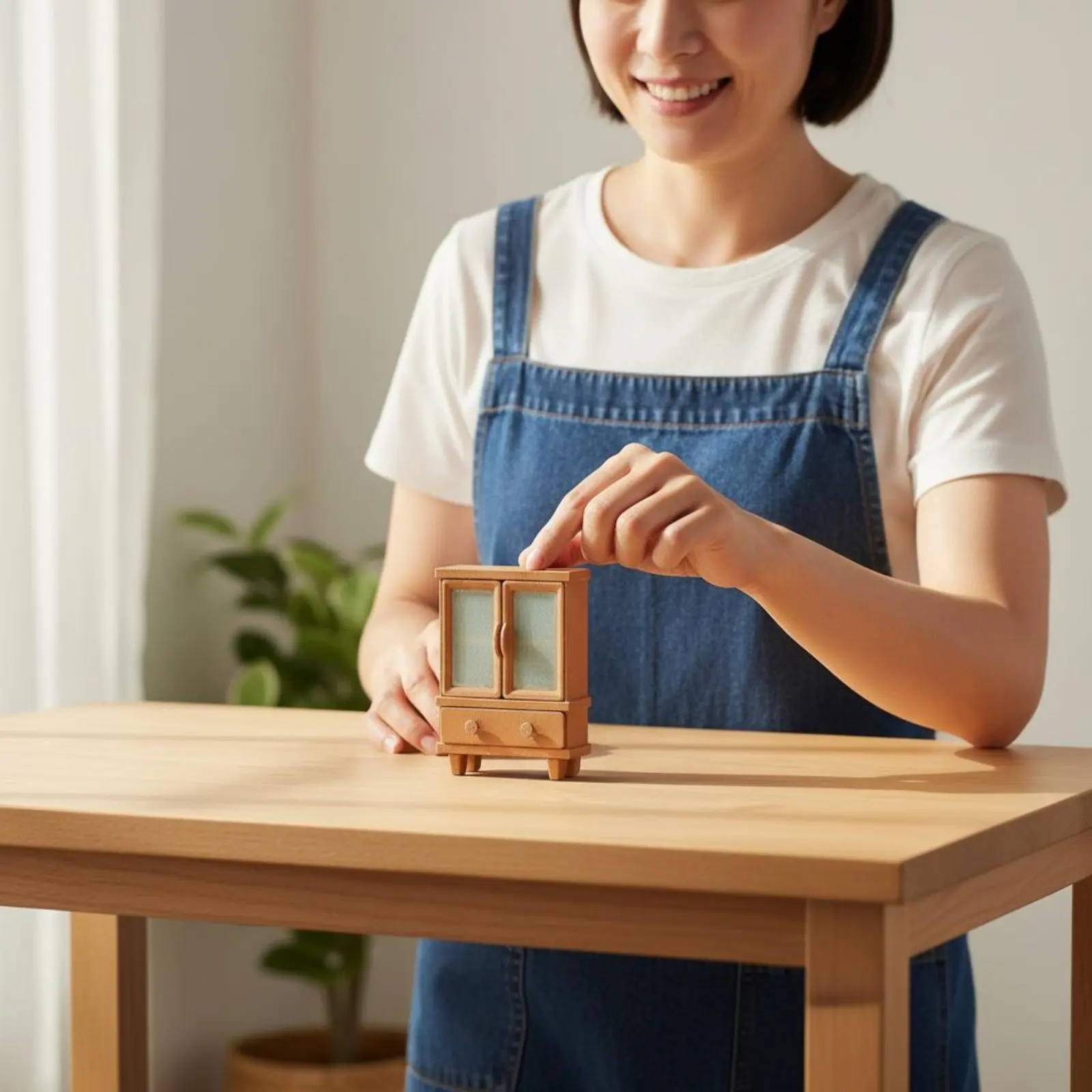 

Miniature Storage Cabinet Functional Doors and Drawer Mini Cupboard Model Dollhouse Wardrobe Realistic Feature for Children