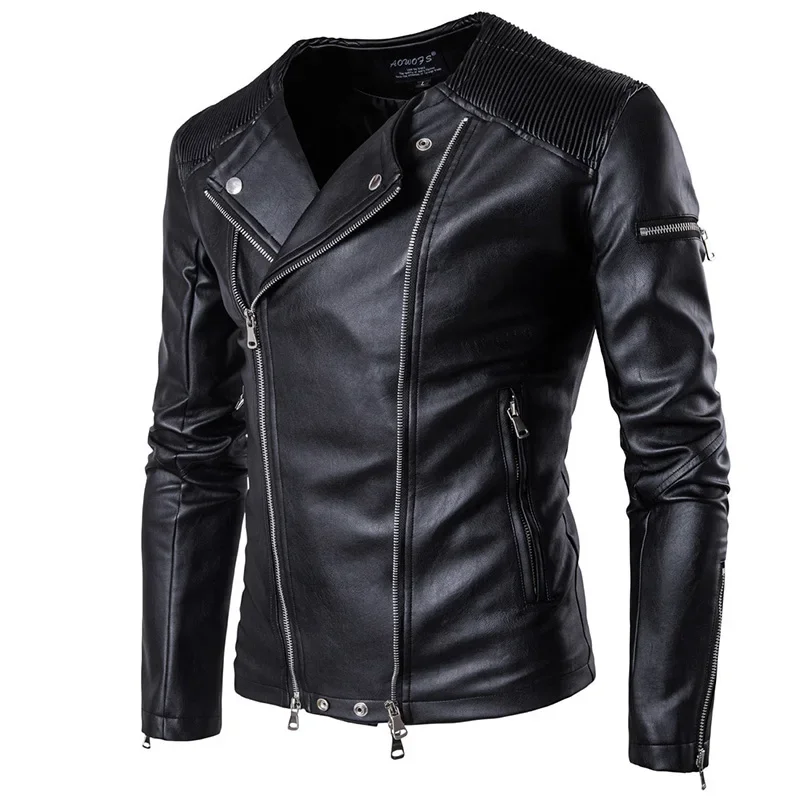 Men  New Arrival Soft Leather O-Neck Jacket  Zipper Motorcycle Biker Clothing Black M-5XL Top Quality   Jacket