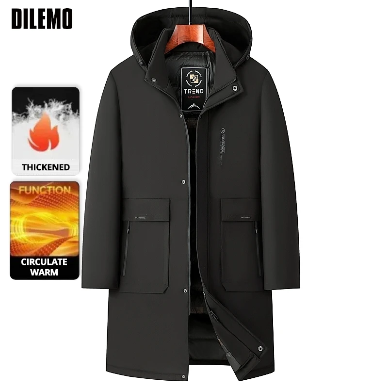 

High End Long Thicken Winter New Brand Casual Fashion Heavy Hooded Parka Jacket Outdoor Windbreaker Windproof Coats Outerwear