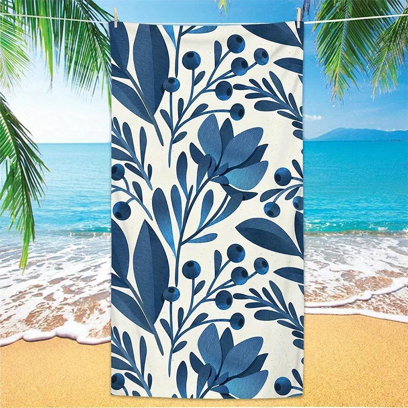 Beach Towel Blue Leaf Beach Towel Patterned Sunscreen And Windproof Suitable For Swimming Pool Camping Travel Blanket