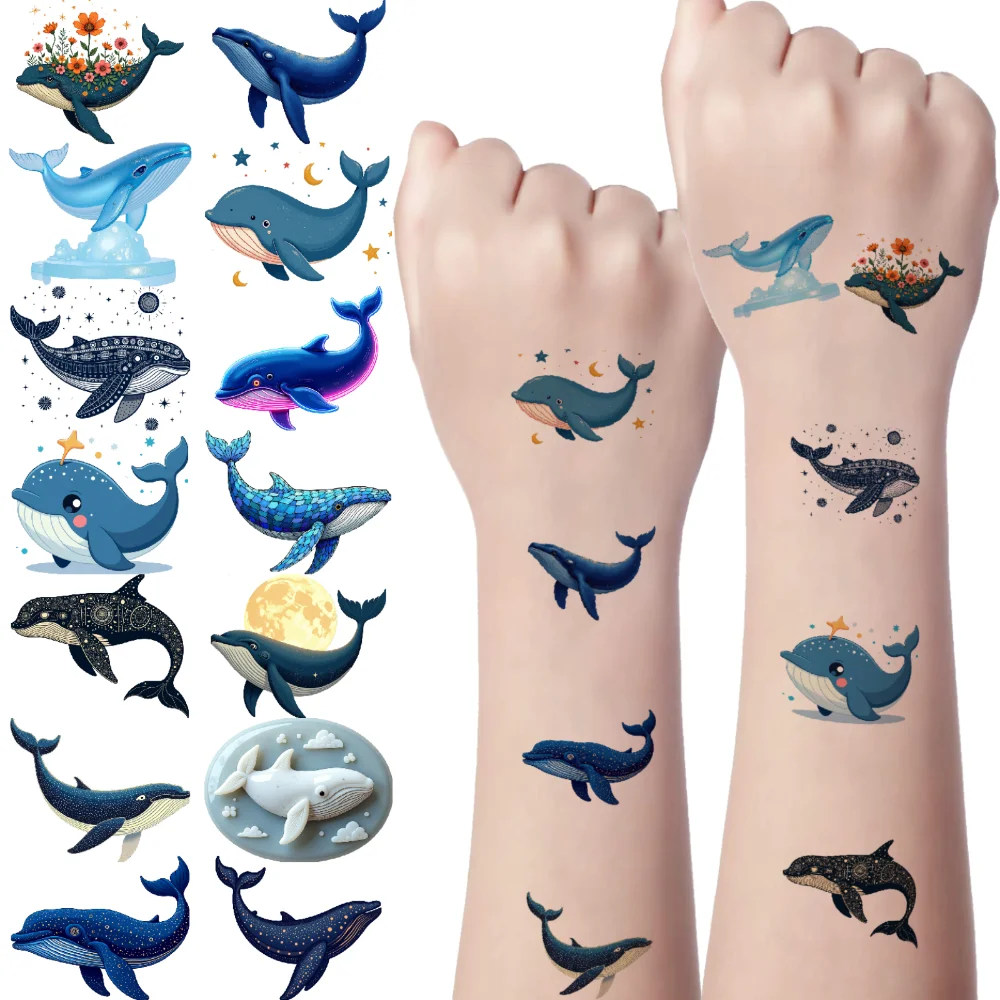 

63 шт. временные татуировки космонавт Кит водостойкие долговечные наклейки для тела наклейки с китом временные татуировки на руки