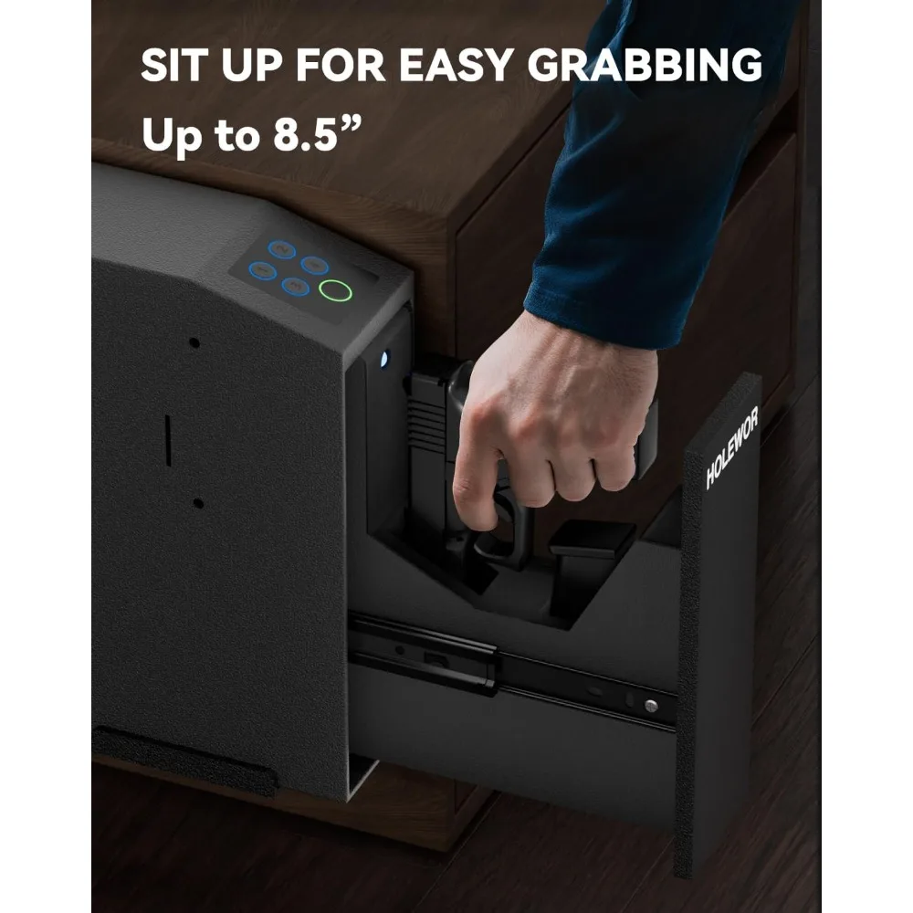 Gun Safe Biometric Pistol Safe Bedside Handgun Case, Slider Fingerprint 3 Ways Quick Access Mounted Gun Lock Box for Nightstand,