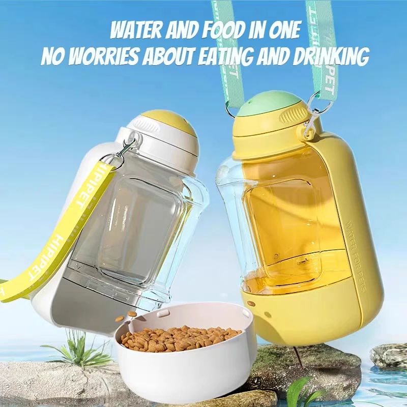 New dog ton ton large capacity pet out drinking pot cat water dispenser portable water cup water and food integrated bowl