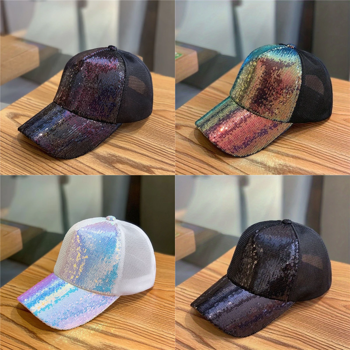 

Colorful Sequins Breathable Mesh Cap Fashionable Neutral Hip-hop Sunshade Cap Lightweight Leisure Outdoor Sport Duckbill Hat