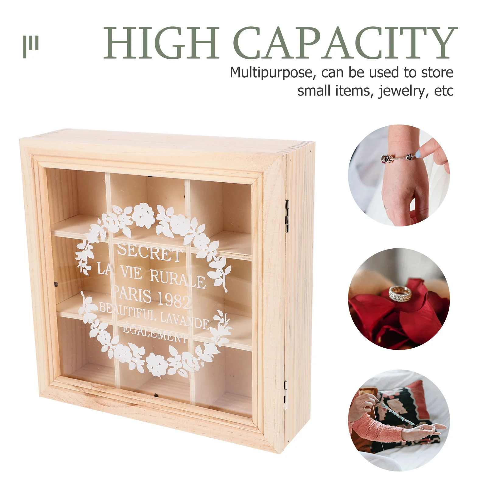 

9 Grid Wooden Jewelry Storage Box Square Desk Organizer For Small Items Sundries Storage Box Multi-Purpose Watch Holder Wooden