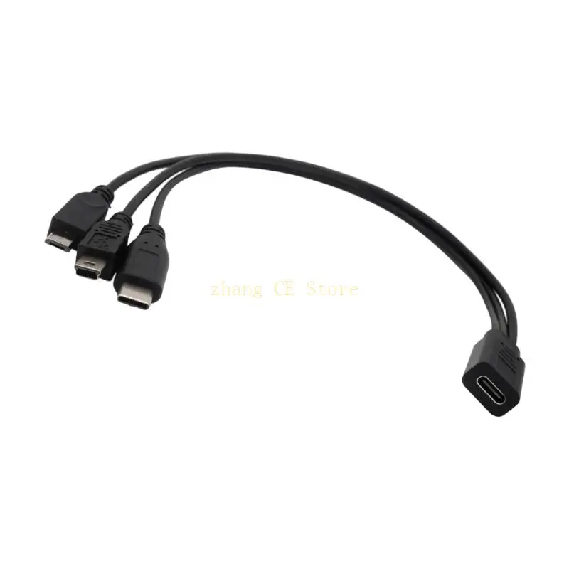 M5TD USB C Female To 3 Male Type C/Micros 5pin/Mini 5pin Cable Durability Design