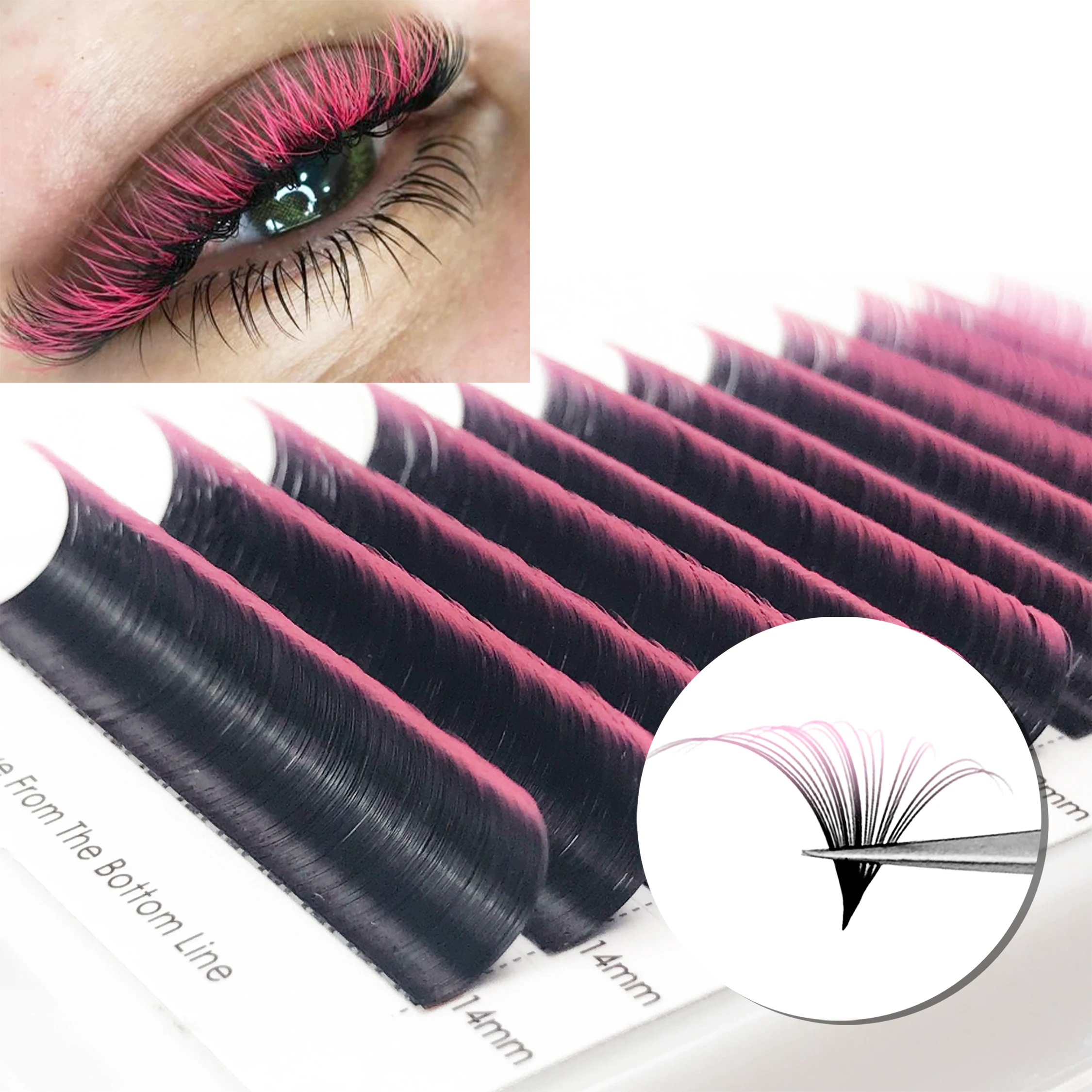 CoMango Easy Fanning gradiente rojo verde azul púrpura extensión de pestañas Ombre ojo falso pestañas de colores herramienta de maquillaje