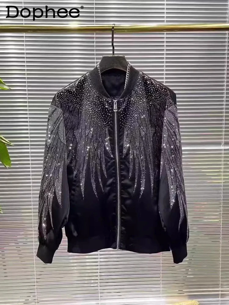 

2025 Autumn New Fashion High Street Jackets Men Women Light Luxury Rhinestone Trendy Jackets Long Sleeve Zipper Stylish Coats