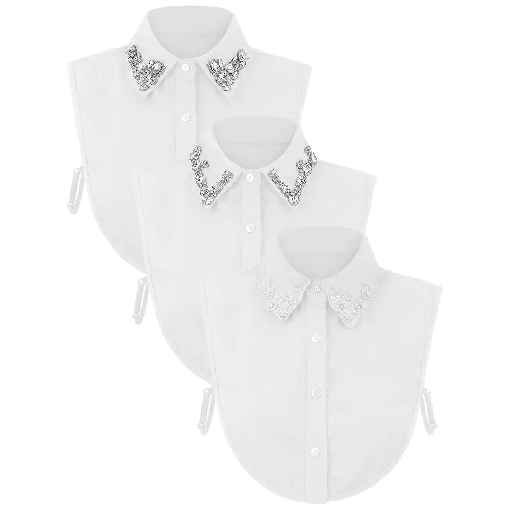 

Комплект из 3 съемных воротников-накладок для женщин: стильные фальш-рубашки с искусственными стразами