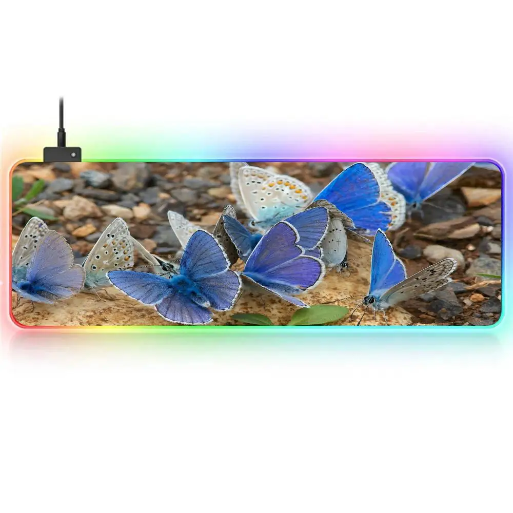 Butterfly Mouse Pad RGB Large Gaming Mouse Pad Non-slip Rubber Base Keyboard Pad Extra Large Luminous LED Mouse Pad