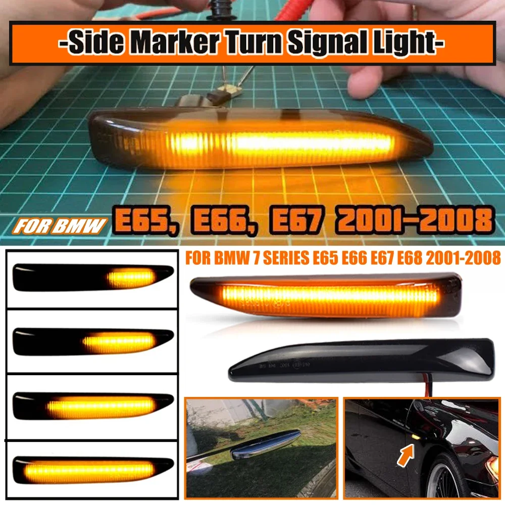 Flashing LED Turn Signal Side Marker Light For BMW 7 Series E65 E66 E67 E68 2001-2008 Dynamic Flowing Sequential Indicator Lamp