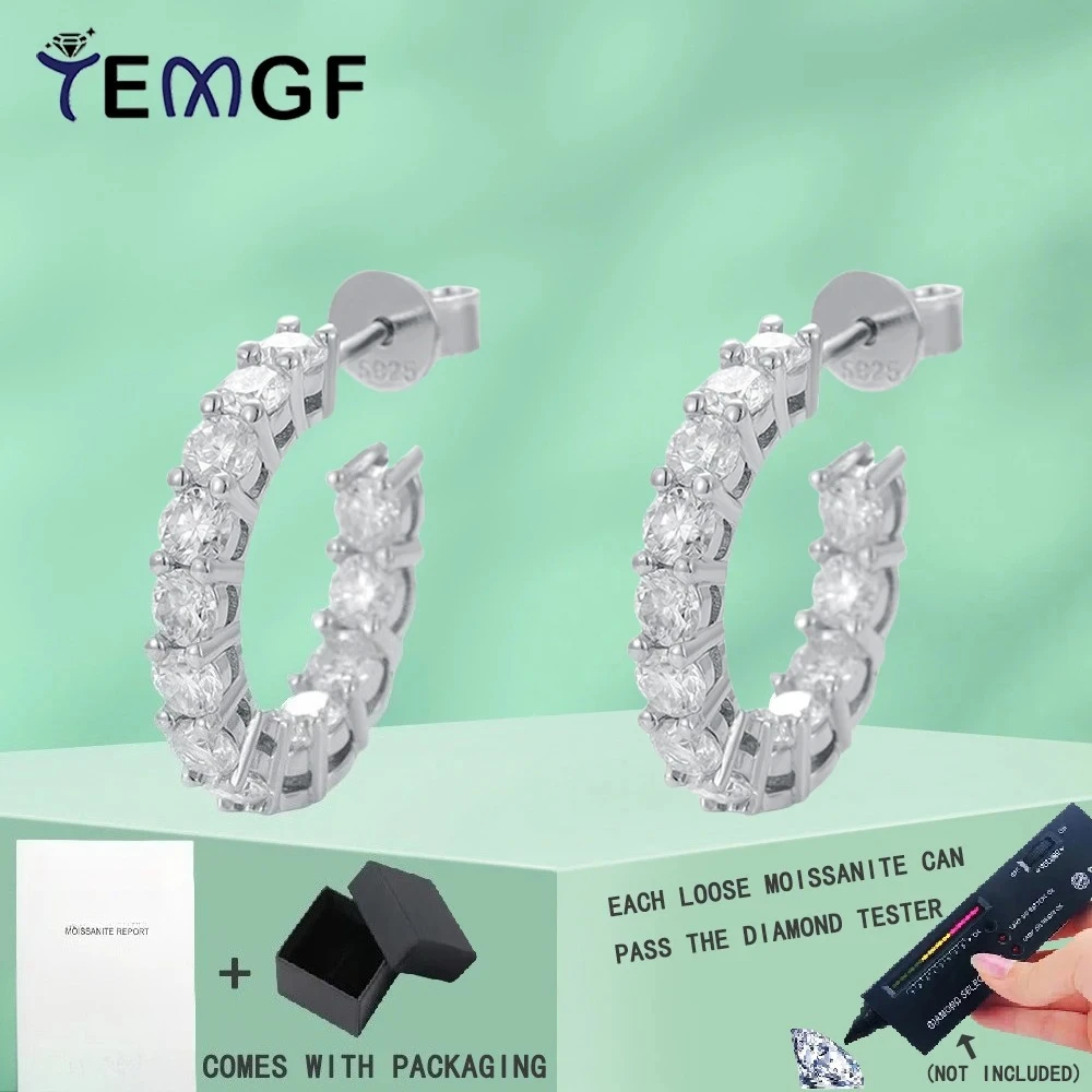 

Серьги-кольца TEMGF с муассанитом 3 мм, стерлинговое серебро S925, серьги-кольца с покрытием 18 карат для женщин, элегантные модные сверкающие ювелирные изделия