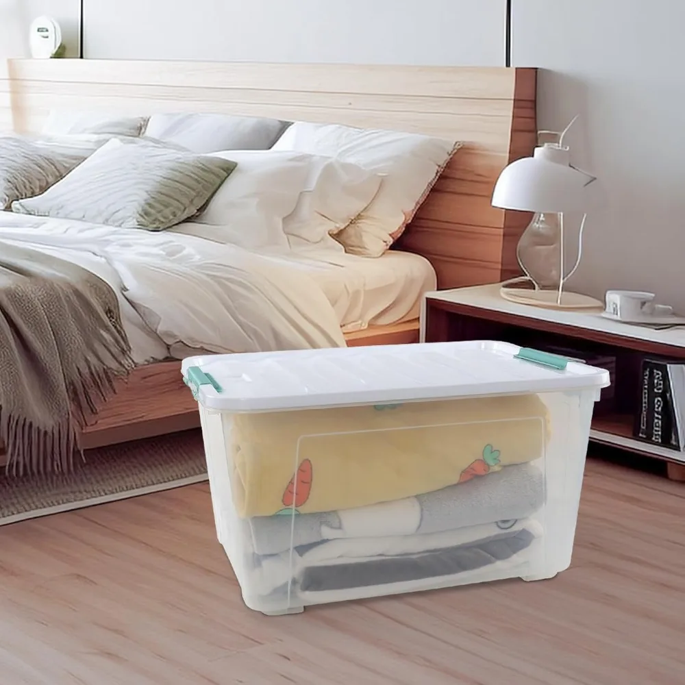 صناديق تخزين شفافة كبيرة سعة 85 لترًا مع عجلات، مجموعة حقائب اليد البلاستيكية