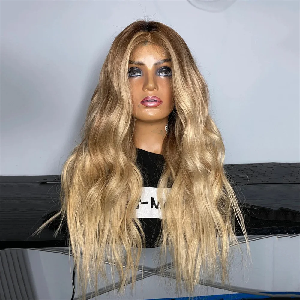 Golden Blonde Balayage Wavy Wig Best Quality Grade A Remy Human Hair Lace Frontal Glueless Wig for Golden Girls 180 Density