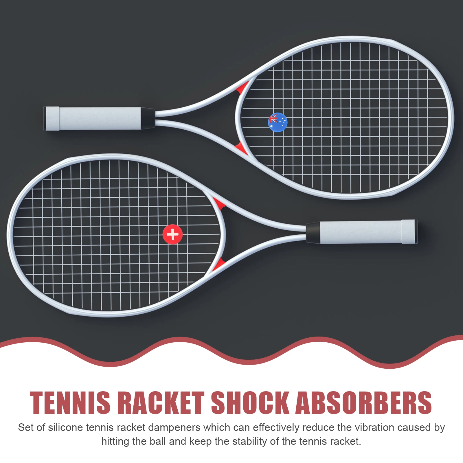

10Pcs Silicone Tennis Racket Dampeners National Flag Pattern Vibration Absorbers for Professional Players Tennis Absorbers