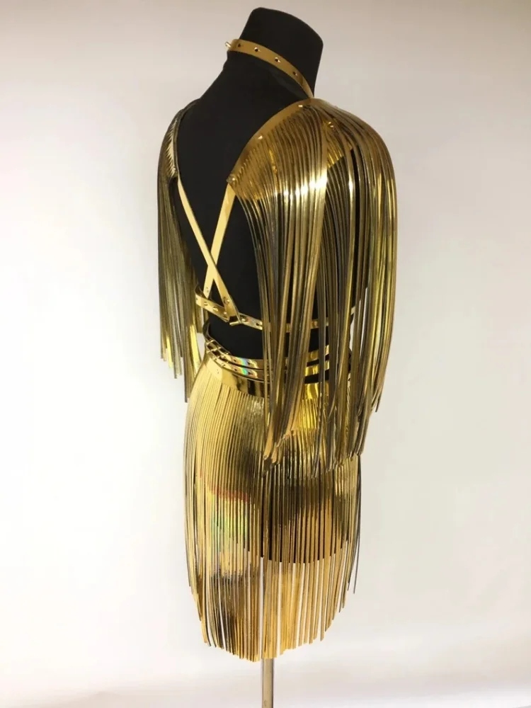 Modische Damen Gold Harajuku-Stil Quasten-Schulterriemen mit Schal Nachtclub Bühnenkostüm Accessoires Neu – Detail 3