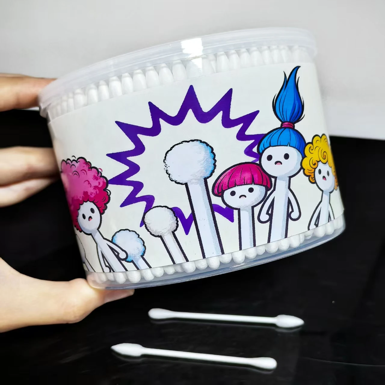 500 قطعة من مسحات القطن برأسين للبالغين في عبوات أسطوانية، رؤوس مدببة ومستديرة، مسحات قطنية هدية بنمط إبداعي #2