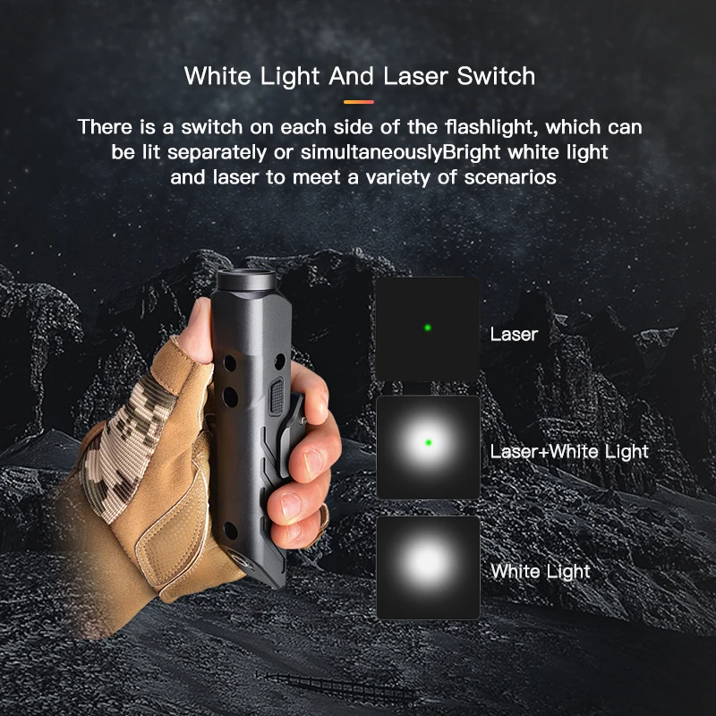 New RichFire Tactical Flashlight 1700LM Green Laser Light Combo IP66 Waterproof Outdoor Rechargeable Torch for Camping Hunting