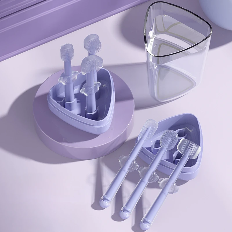 

3Pcs Newborn Baby Silicone Toothbrush Set with PP Storage Box 0-1Y Infant Oral Care Deciduous Teeth Clean Brush Tongue Cleaner
