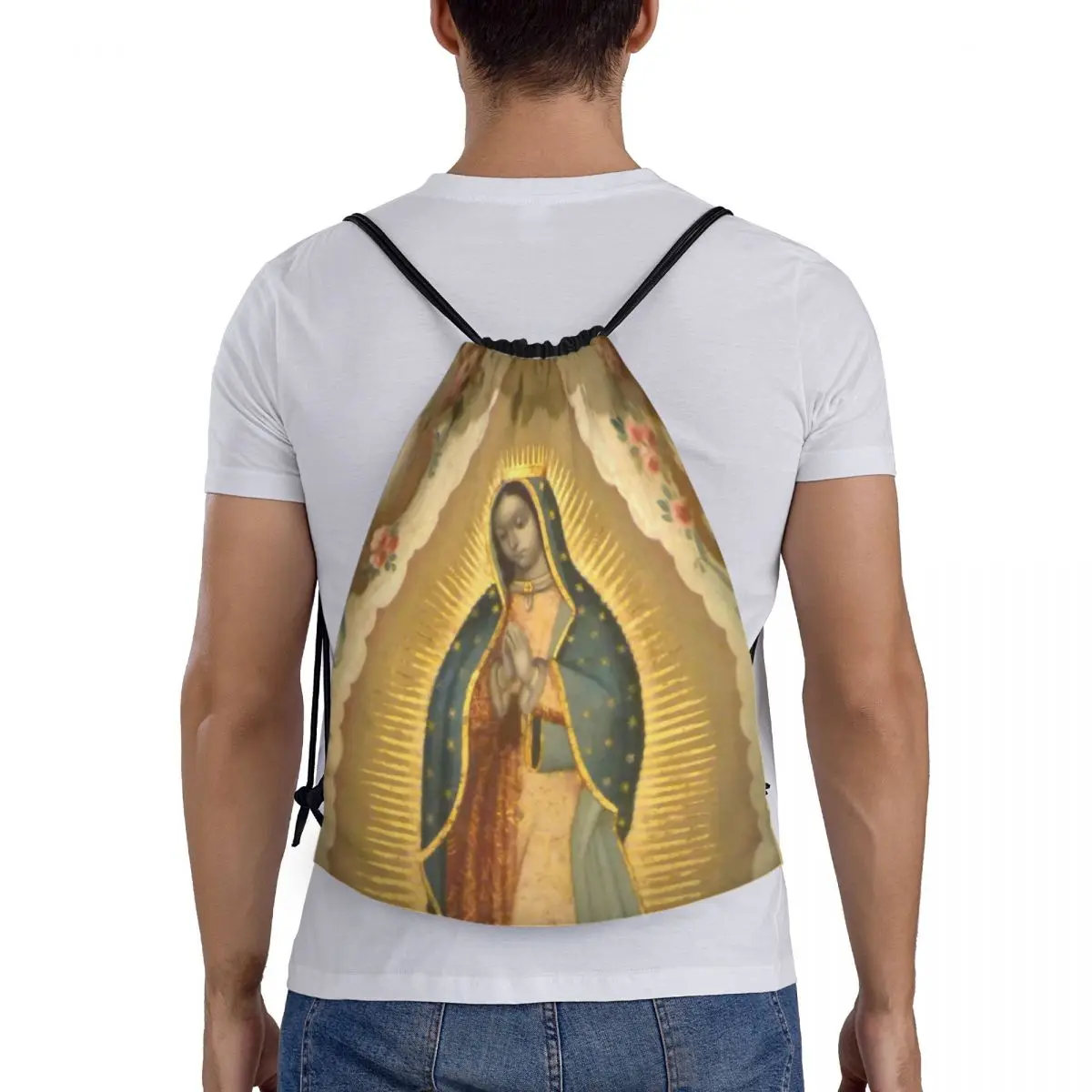 Mochila leve com cordão, Virgem de Guadalupe, Gym Sports Sacks para viajar, Drawstring Bags