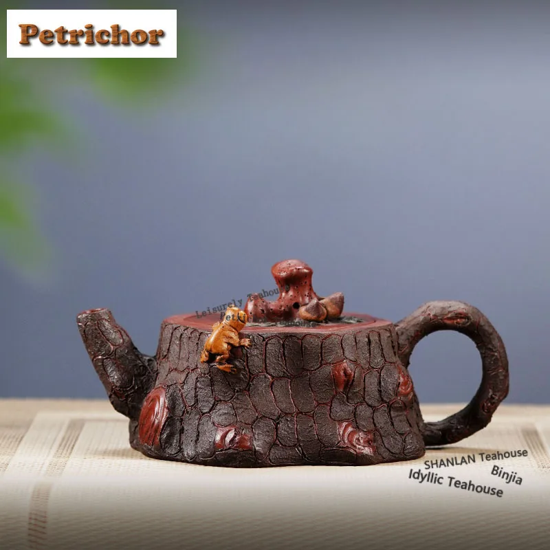 

300ml Yixing Purple Clay Teapots Handmade Pine Tree Stump Monkey Peach Pot Raw Ore Red Mud Kettle With Infuser Zisha Tea Set