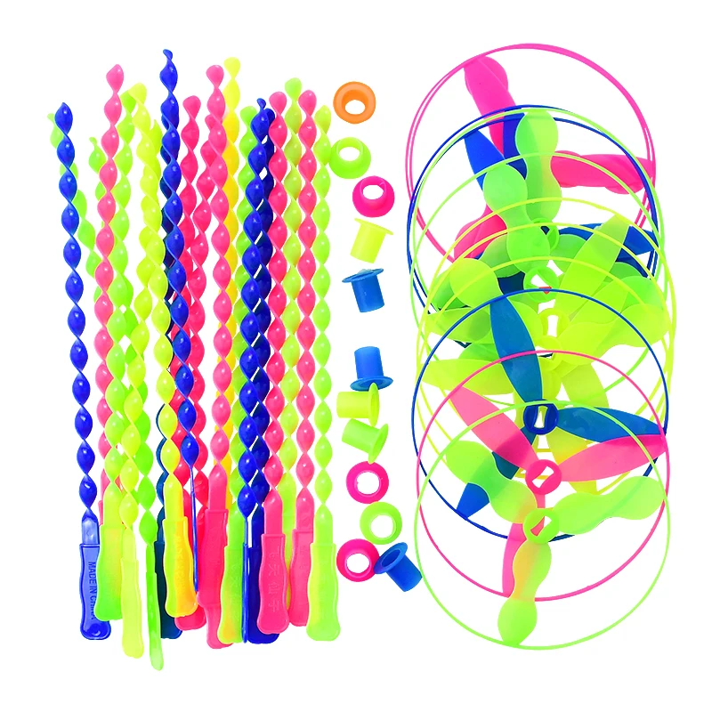 10pcs Bamboo Dragonfly Propeller Colorful Hand Push Flying Disc Toys Kid Gift Rotating Flying Arrow Outdoor Games Random Color