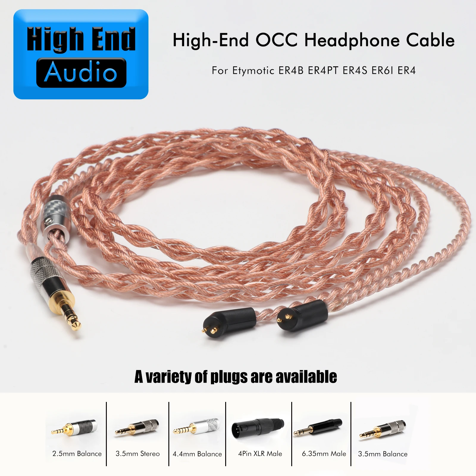 Preffair 7N OCC 4 Core Earphone Cable with Gold-plated 3.5 2.5 4.4mm 4pin XLR Plug For ER4B ER4PT ER4S ER6I ER4