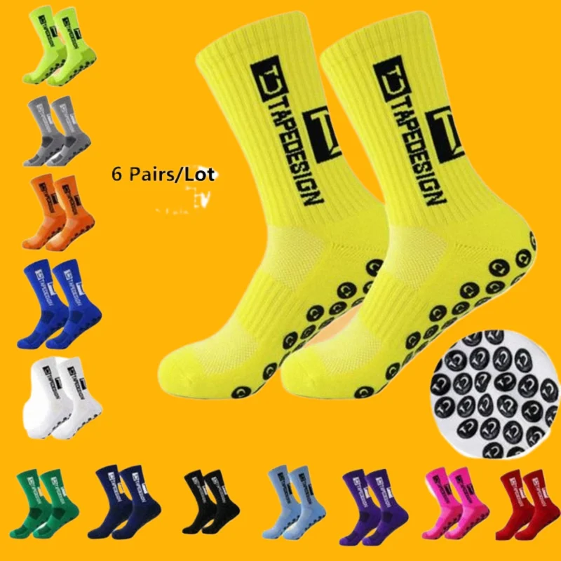 Calcetines de fútbol antideslizantes de media pantorrilla para hombres y mujeres, calcetines deportivos de ciclismo, calcetines casuales cómodos, alta calidad, 6 pares