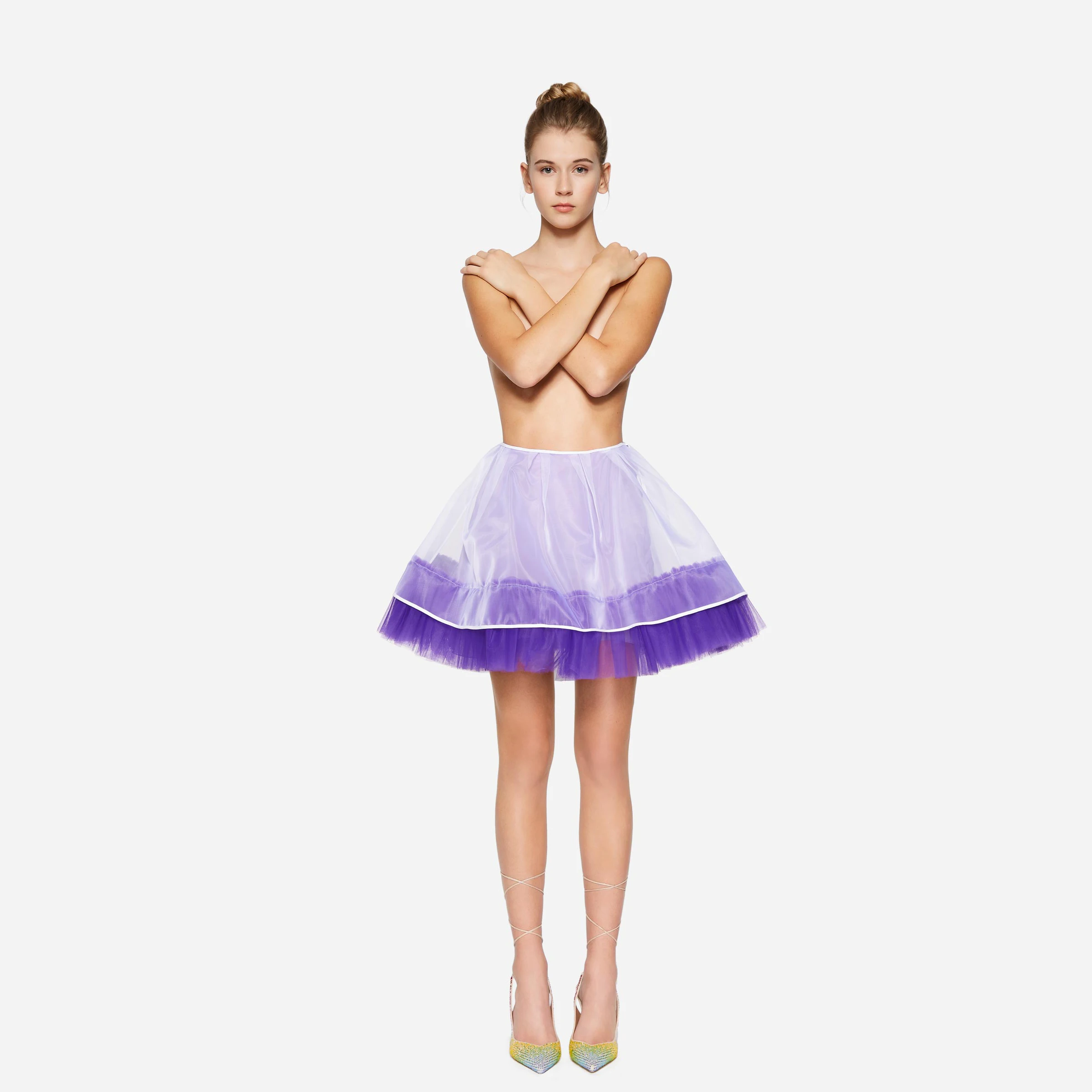 

Purple Ruffles-Hem A-line Short Women Maxi Skirts Color Size Free Tutu Tulle Mini Female Underskirt Lining Skirt Custom Made