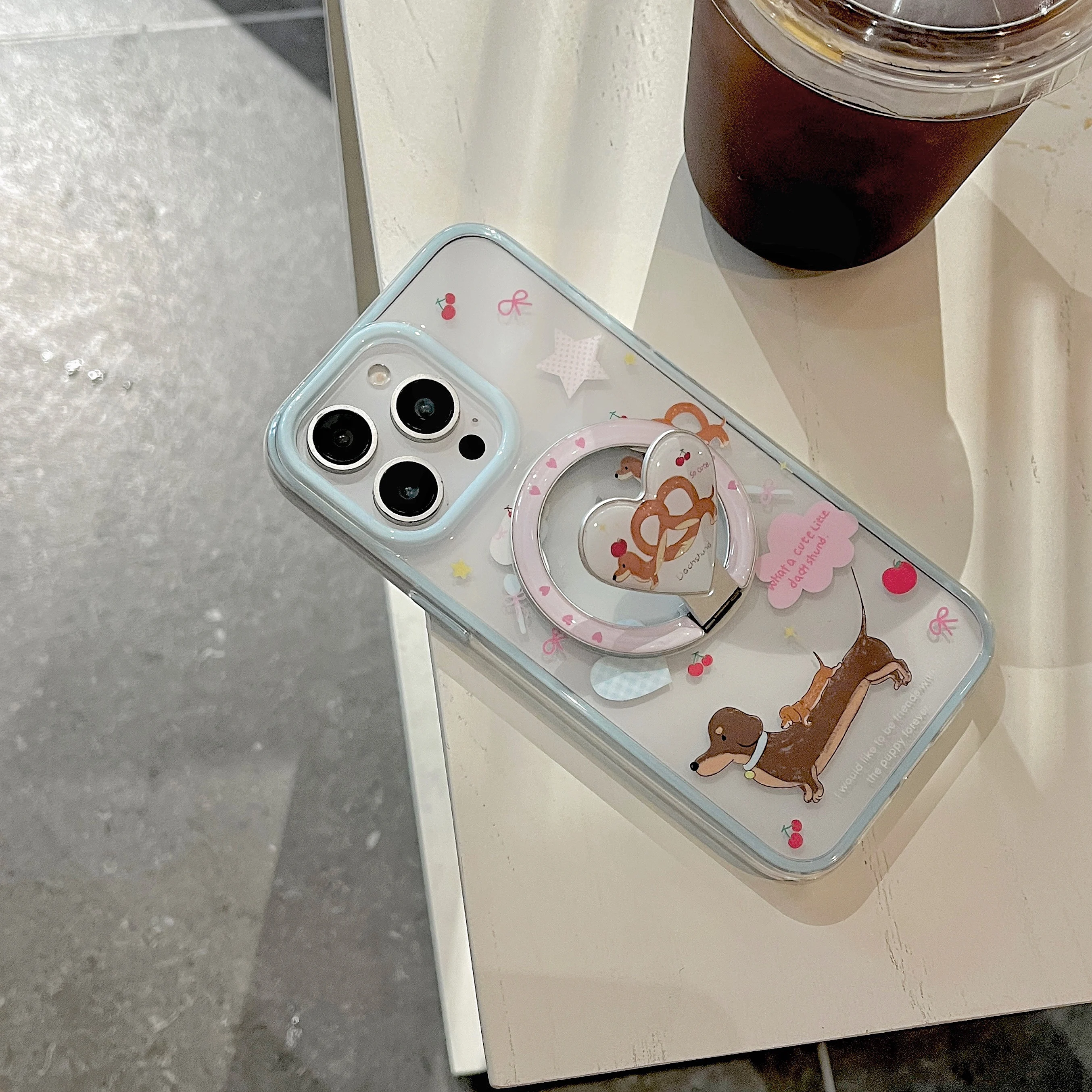 

3D Cartoon Dachshund with a heart Magnetic Kickstand Phone Case for iphone 16 Promax 15 14 13 Back Cover