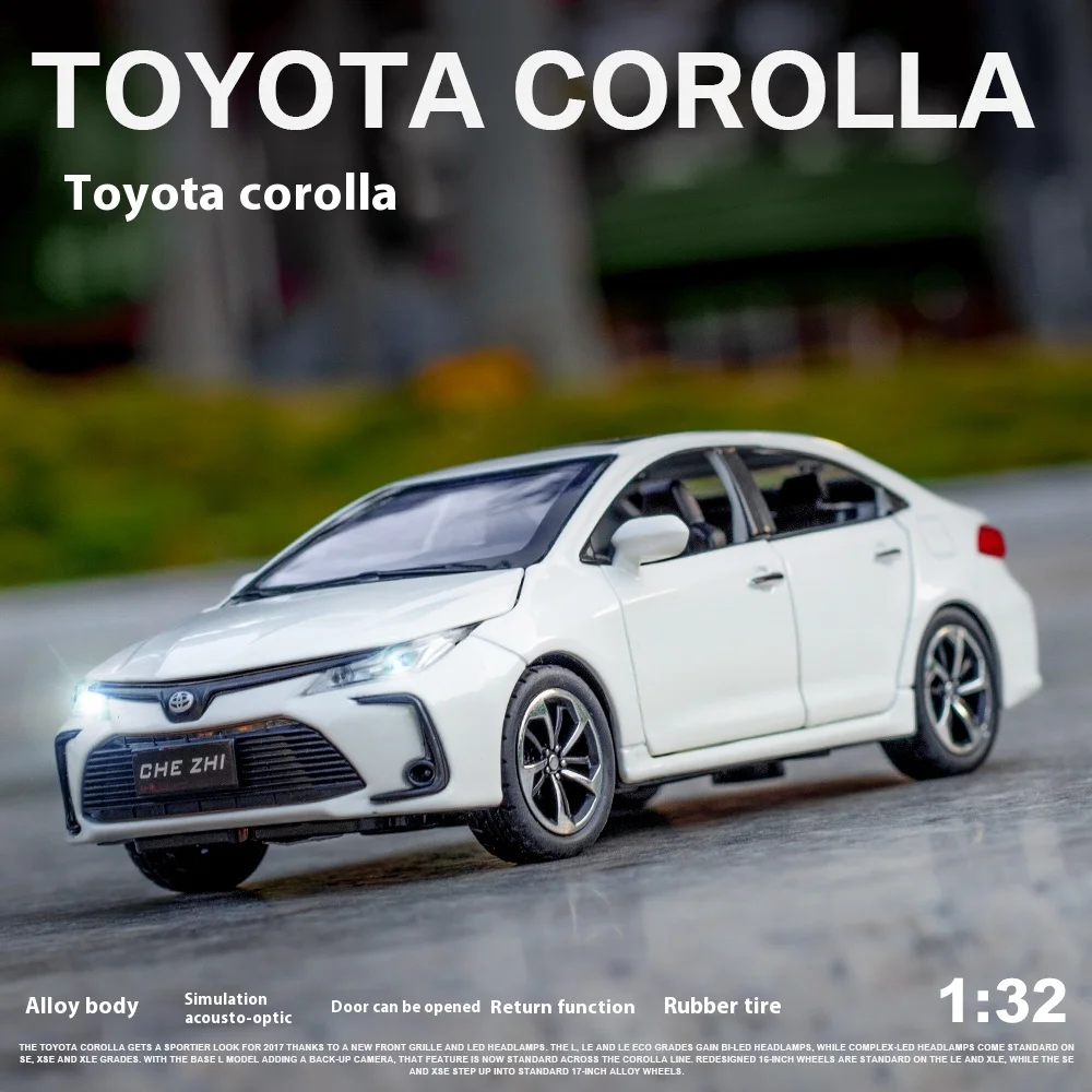 

Масштабная модель автомобиля Toyota Corolla 1:32 из сплава, со звуком и светом, с откатным механизмом, открывающиеся двери, металлическая модель, коллекционный подарок для друзей