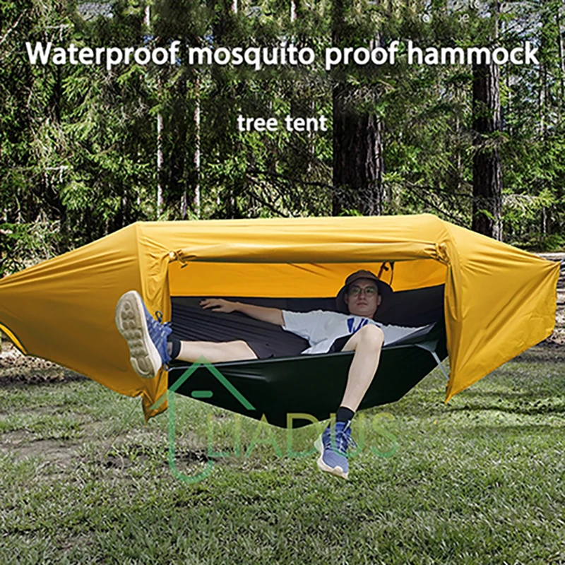 

Outdoor Hiking Camping Waterproof Mosquito Proof Hammock 2.7m X 1.4m 70D Nylon Cloth 210T Mesh 1000 Waterproof Coefficient