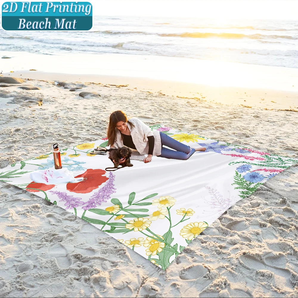 1-Piece Set, Summer Outdoor Beach Mat, Includes 4 Ground Stakes, Unique Printed Design, Fade-Resistant, Lightweight, Quick-Drying, Easy to Carry, Windproof and Sandproof, Fashionable and Trendy Outdoor Activity Decoration, Suitable for Beach, Camping, Picnics, Parties